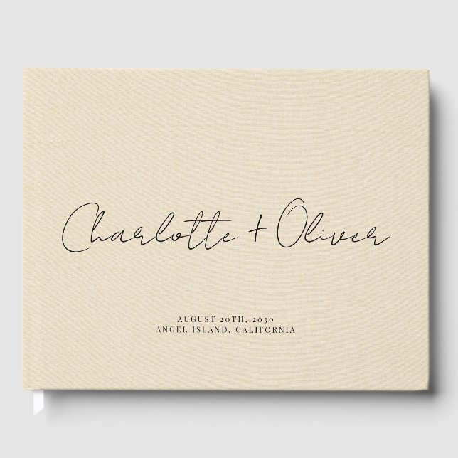 Livro De Visitas Casamento de Creme Personalizado com Script Minima (Frente)