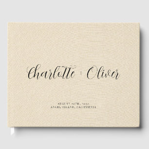 Livro De Visitas Casamento de Creme Personalizado com Script Minima
