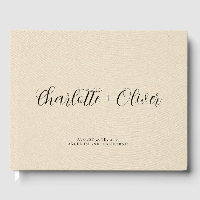 Livro De Visitas Casamento de Creme Personalizado com Script Minima (Frente)