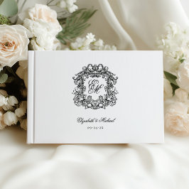 Livro De Visitas Casamento de Crest do Monograma de Vintage Elegant