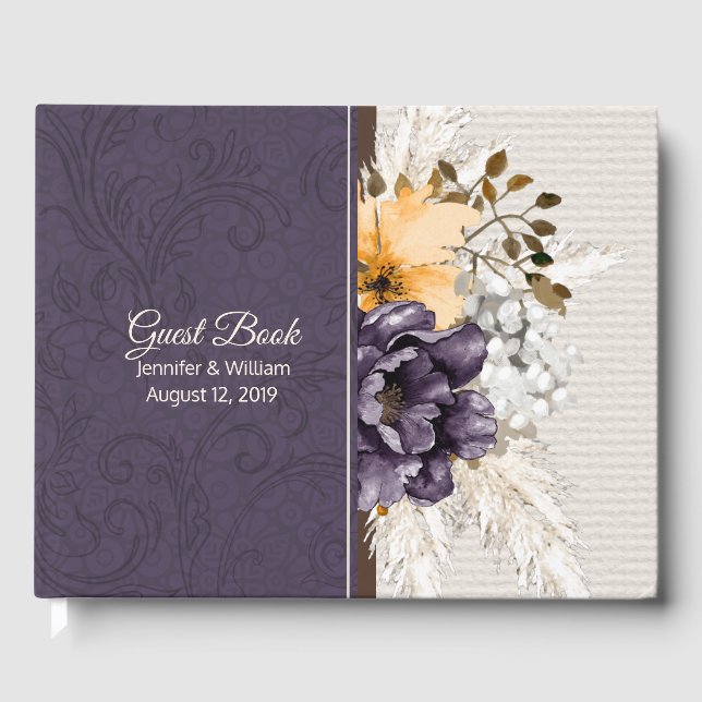 Livro De Visitas Casamento de Damasco e Flores de Queda (Frente)