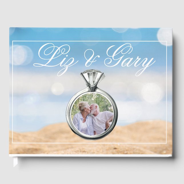 Livro De Visitas Casamento de Destino de Foto em Praia (Frente)