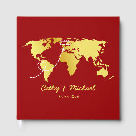 Livro De Visitas Casamento de destino no mapa vermelho e dourado