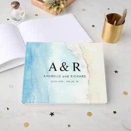 Livro De Visitas Casamento de Destino Tropical de Areia de Aquarela