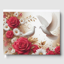 Livro De Visitas Casamento de Doves, Rosas Vermelhas e Disies