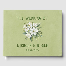 Livro De Visitas Casamento de Elegante White Florals Green Watercol