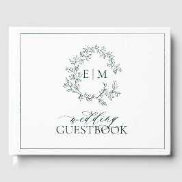 Livro De Visitas Casamento de Emerald Green Leafy Crest Monograma