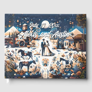 Livro De Visitas Casamento de Estilo Ocidental Azul de Cowboy e Noi