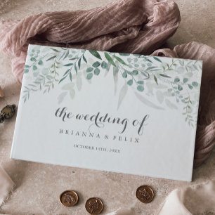 Livro De Visitas Casamento de Eucalyptus com um verde minimalista