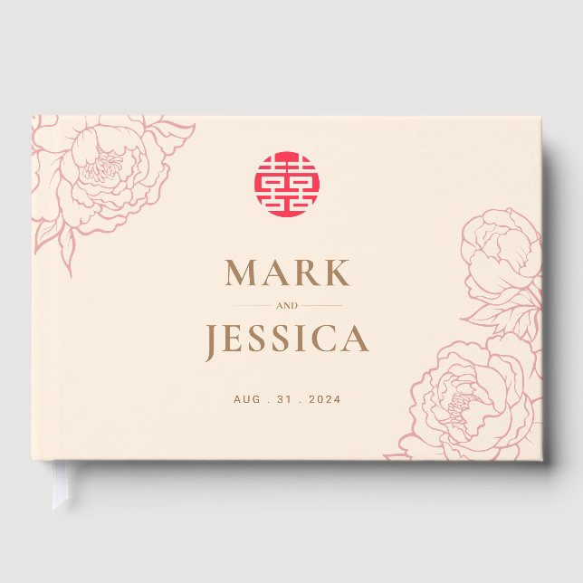 Livro De Visitas Casamento de Felicidade Dupla Chinesa (Frente)