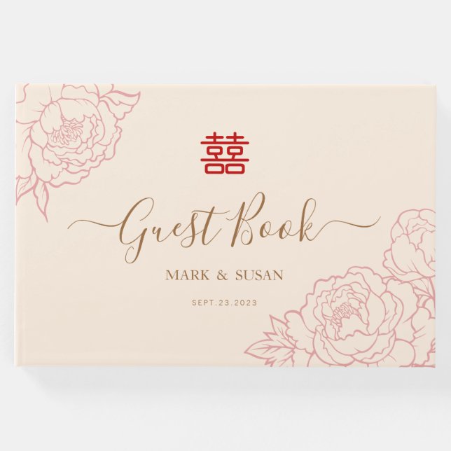 Livro De Visitas Casamento de Felicidade Dupla Chinesa (Frente)