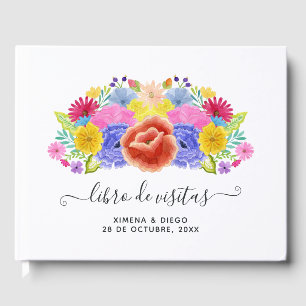 Livro De Visitas Casamento de Festa Espanhola Floral em Aquarela