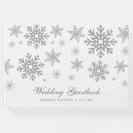 Livro De Visitas Casamento de Flocos de Neve Prata de Inverno