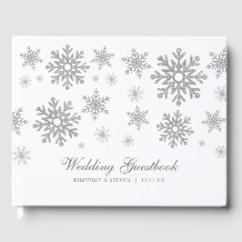 Livro De Visitas Casamento de Flocos de Neve Prata de Inverno