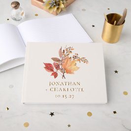 Livro De Visitas Casamento de Flor Boho de Outono Rústico Moderno