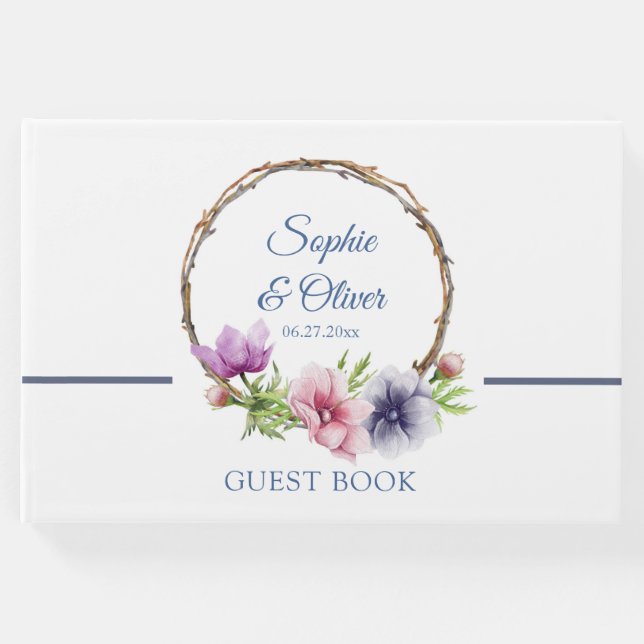 Livro De Visitas Casamento de Flor com Anêmona de Aquarela (Frente)