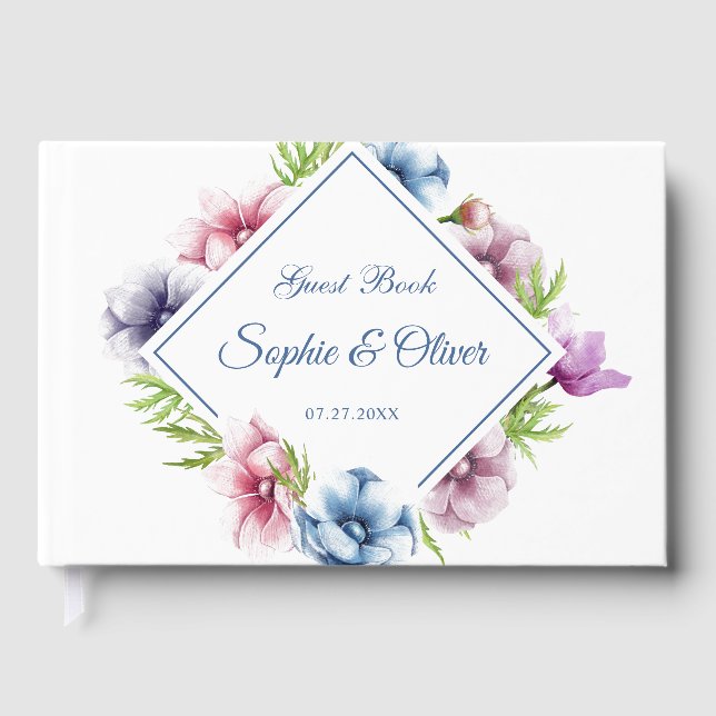 Livro De Visitas Casamento de Flor com Anêmona de Aquarela (Frente)