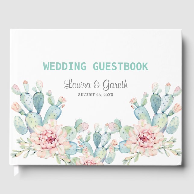 Livro De Visitas Casamento de Flor de Cacto Pastel (Frente)
