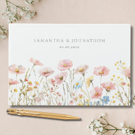 Livro De Visitas Casamento de Flor Selvagem Rosa-Esbranquiçada