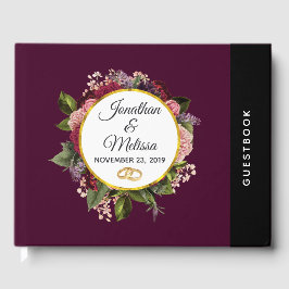 Livro De Visitas Casamento de Florais Rosa e Borgonha
