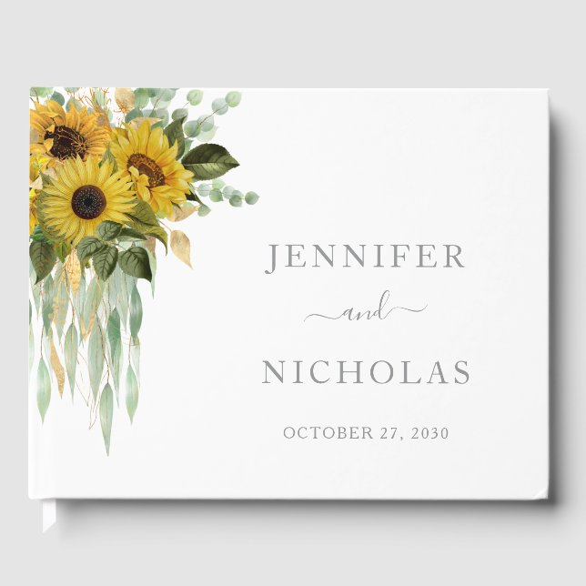 Livro De Visitas Casamento de Floral Sunflower Elegante (Frente)