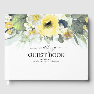 Livro De Visitas Casamento de Flores Amarelas com Aquarela