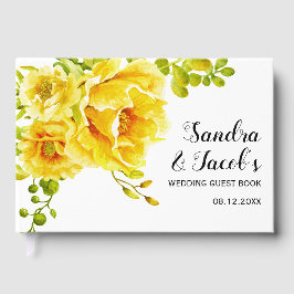 Livro De Visitas Casamento de flores amarelas e de tipografia