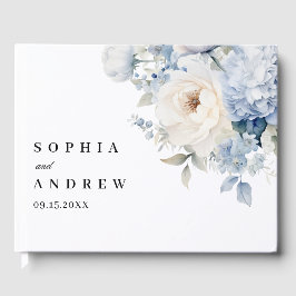 Livro De Visitas Casamento de Flores Azuis e Brancas