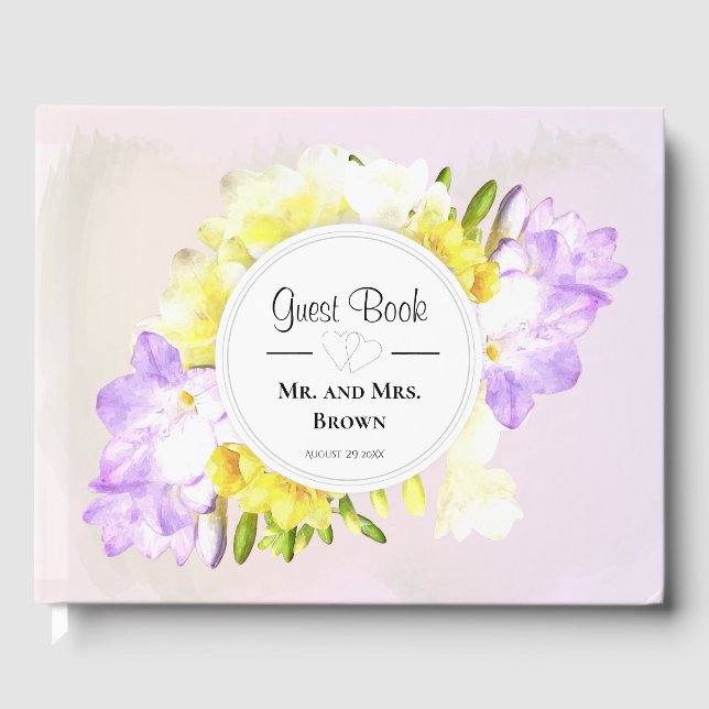 Livro De Visitas Casamento de Flores de Aquarela Freesia (Frente)