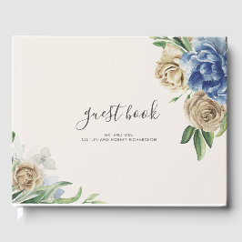 Livro De Visitas Casamento de Flores de Fusca e Azul Dusty