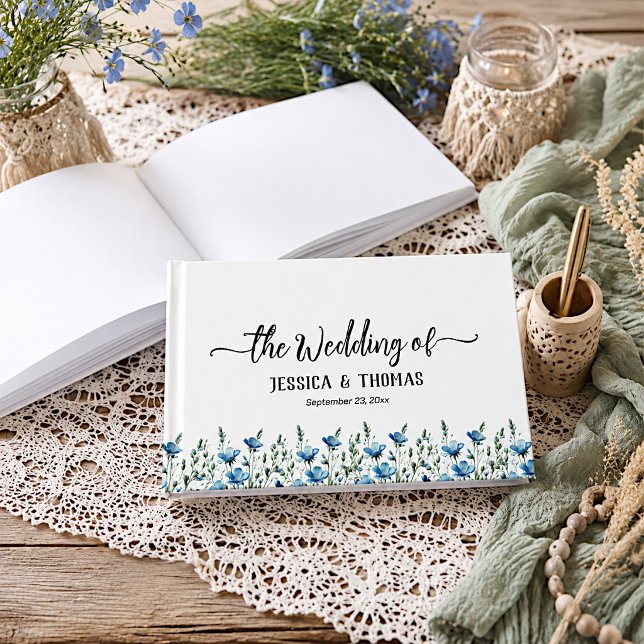 Livro De Visitas Casamento de Flores Silvestres Boho Chic Azul Empo (Criador carregado)