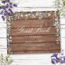 Livro De Visitas Casamento de Flores Silvestres de Madeira Rústica
