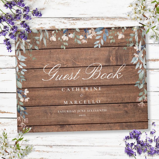 Livro De Visitas Casamento de Flores Silvestres de Madeira Rústica (Rustic Wood Floral Wildflowers Wedding Guest Book)
