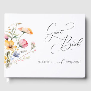 Livro De Visitas Casamento de Flores Silvestres de Prado em Aquarel