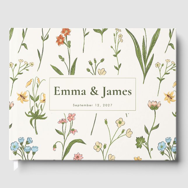 Livro De Visitas Casamento de Flores Silvestres Rústicas - Elegante (Frente)