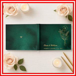 Livro De Visitas Casamento de Flores Silvestres Verde Esmeralda e D