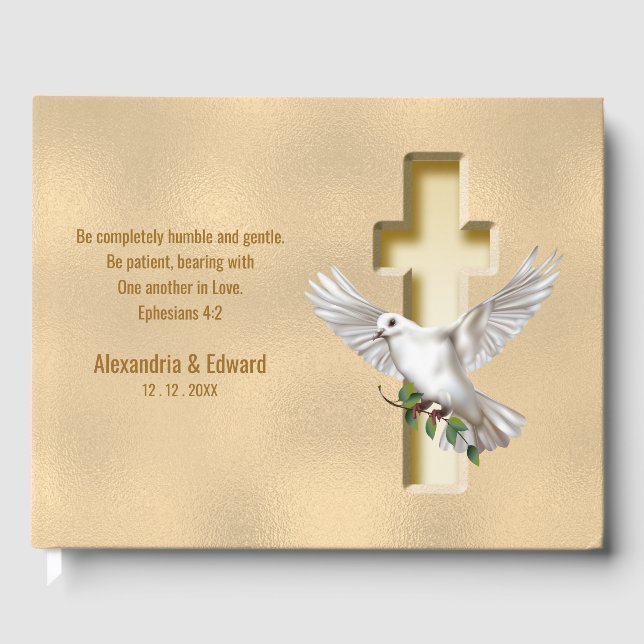 Livro De Visitas Casamento de Foil Faux Dourado da Dove Cross (Frente)