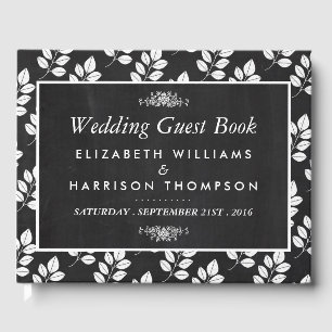 Livro De Visitas Casamento de Folha Floral Chalkboard
