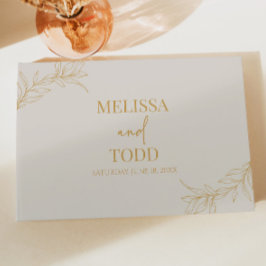 Livro De Visitas Casamento de Folha Mínima Minimalista Dourada Beig