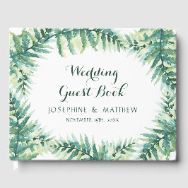Livro De Visitas Casamento de Folhagem de Fern com Watercolor Green