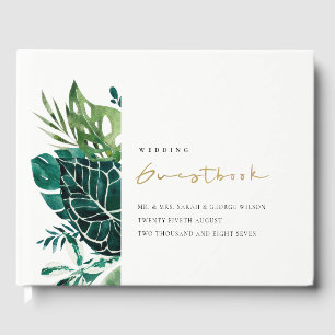 Livro De Visitas Casamento de Folhagem de Monstera Tropical Moderna
