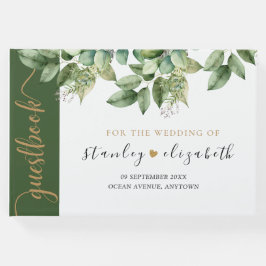 Livro De Visitas Casamento de Folhagem Dourada e Verde Botânico Rus