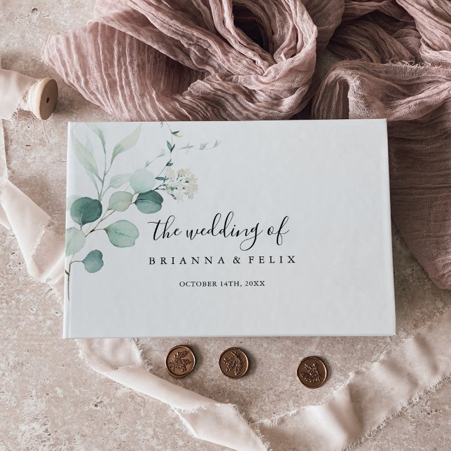 Livro De Visitas Casamento de Folhagem Eucalyptus Verde de Verão (Criador carregado)