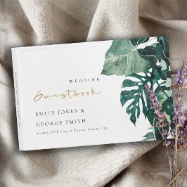 Livro De Visitas Casamento de Folhagem Verde de Monstera Tropical