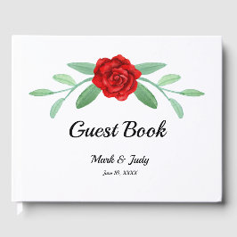 Livro De Visitas Casamento de Folhagem Vermelha Floral Greenery