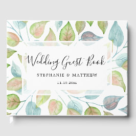 Livro De Visitas Casamento de Folhas Coloridas Pintadas por Aquarel