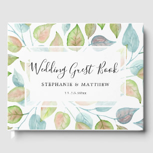 Livro De Visitas Casamento de Folhas Coloridas Pintadas por Aquarel