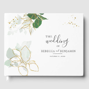 Livro De Visitas Casamento de Folhas Douradas de Água Eucalyptus G