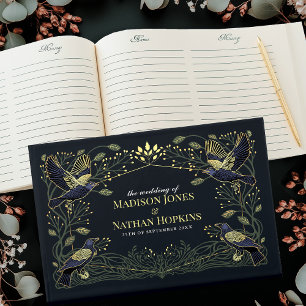 Livro De Visitas Casamento de Folhas Verdes Florais Raven Gothic En