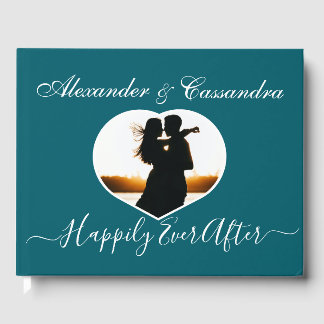 Livro De Visitas Casamento de Foto Azul de Teal Turquesa Simples